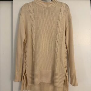 Wayf Cream Cable Knit Crewneck Sweater with Side Ties